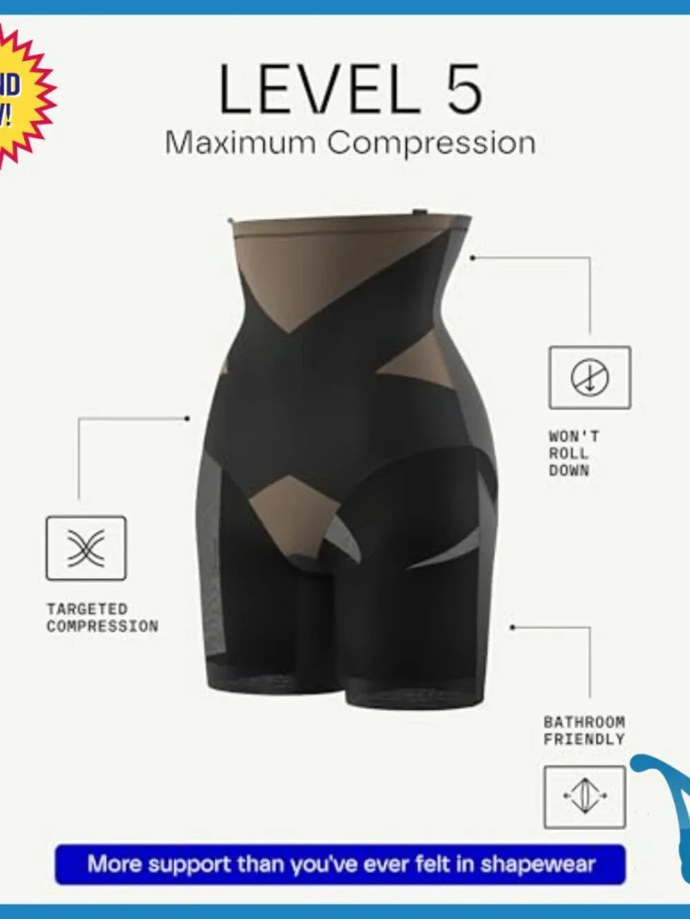 High Compression Shapewear Shorts, Firm Support for Stomach Waist Thighs